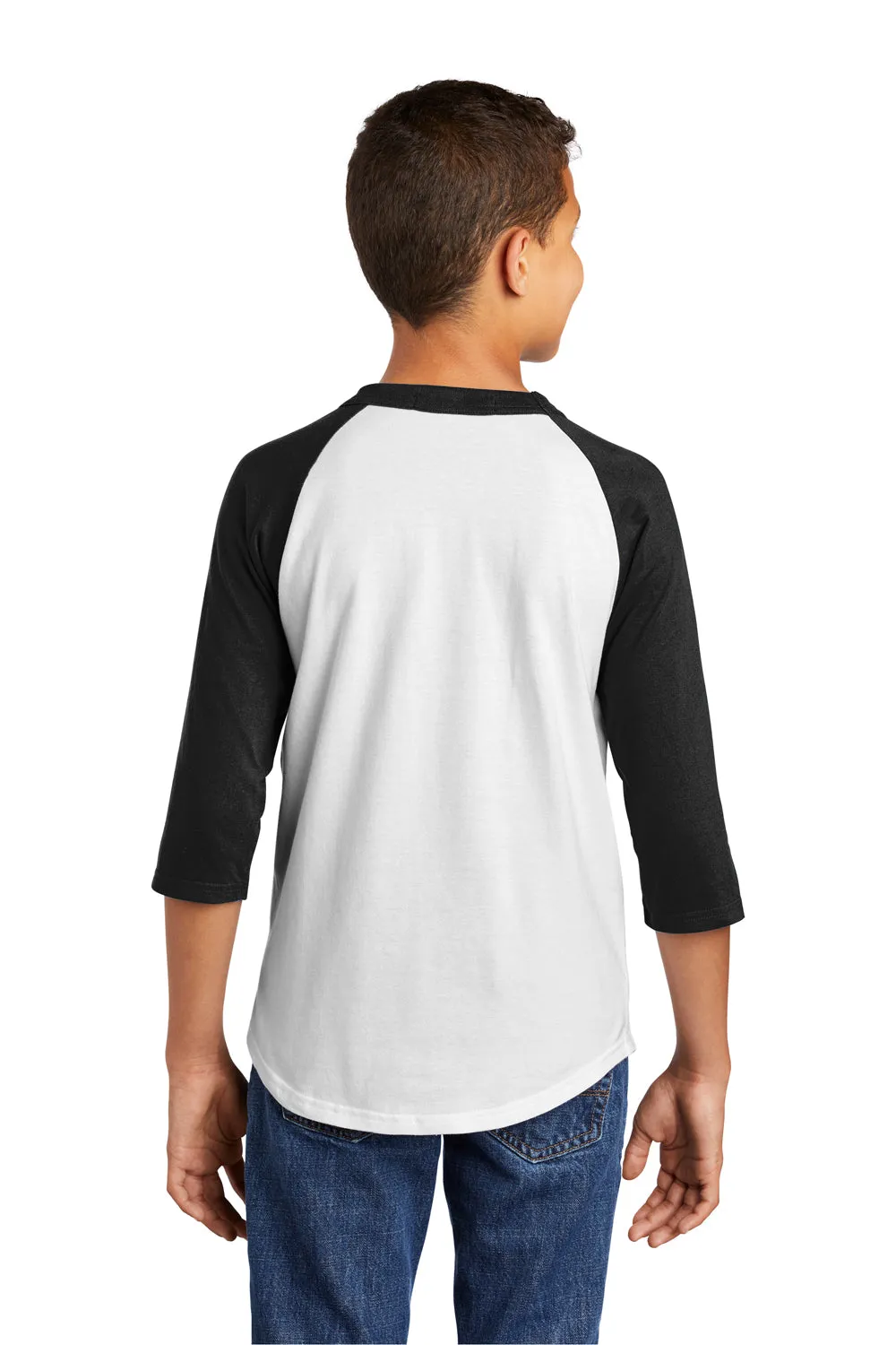 Sport-Tek Youth 3/4 Sleeve Crewneck T-Shirt - White/Black