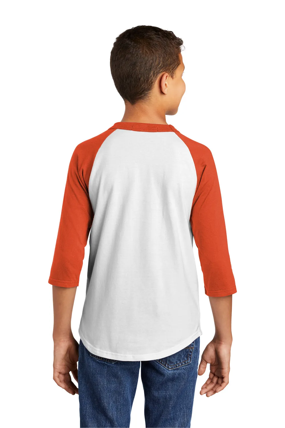 Sport-Tek Youth 3/4 Sleeve Crewneck T-Shirt - White/Deep Orange
