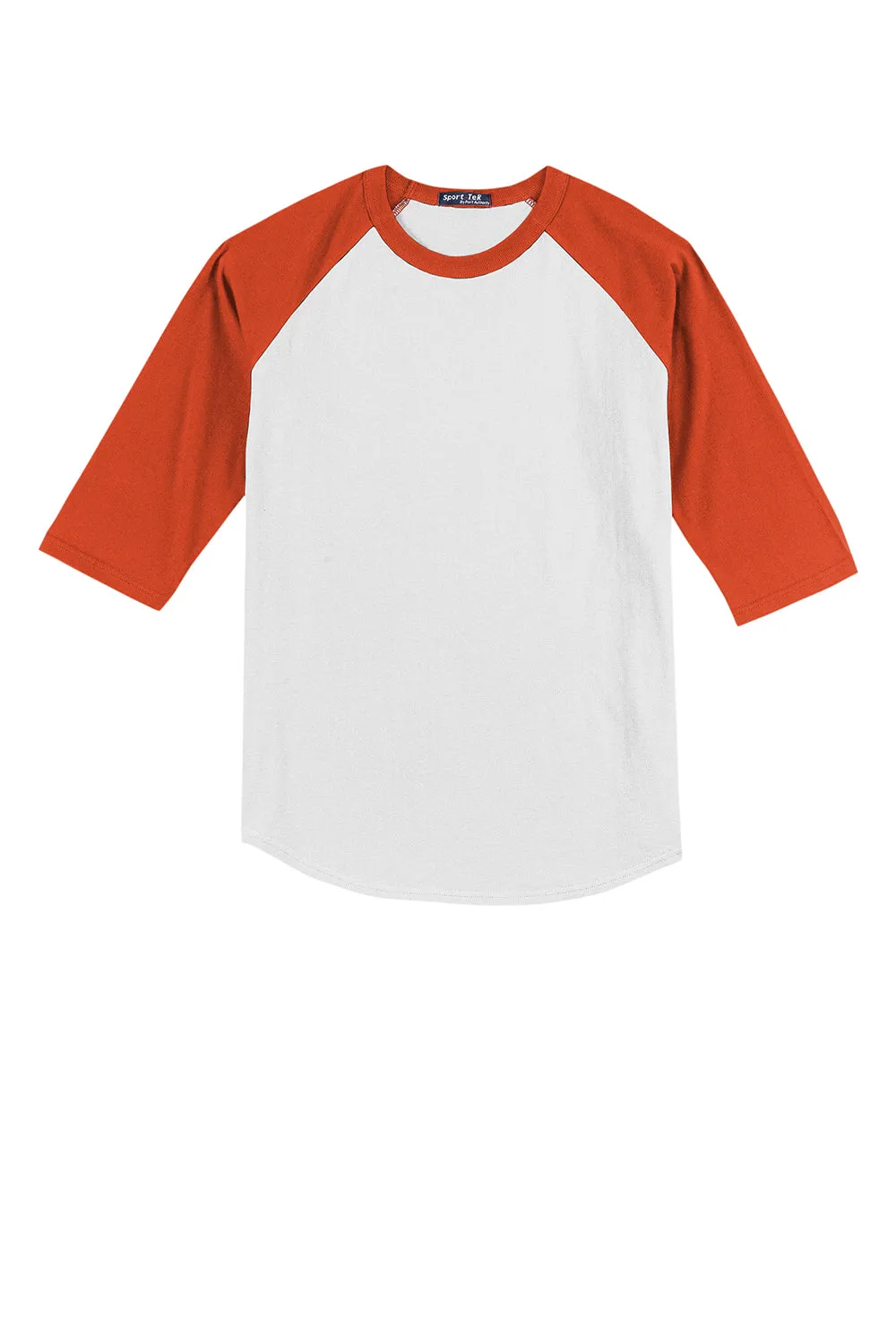 Sport-Tek Youth 3/4 Sleeve Crewneck T-Shirt - White/Deep Orange