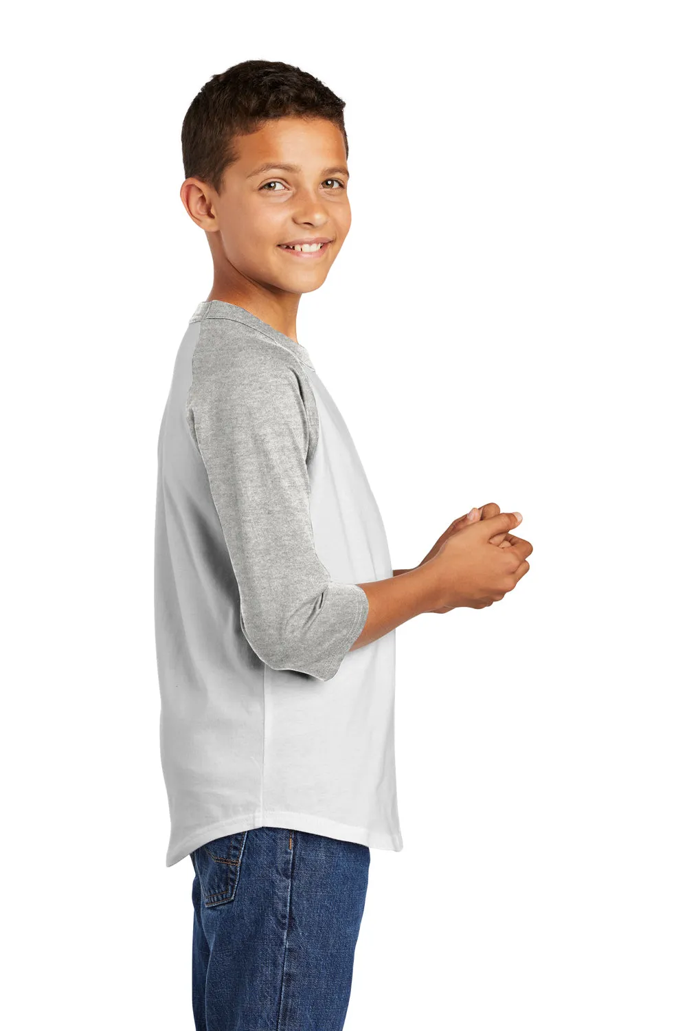 Sport-Tek Youth 3/4 Sleeve Crewneck T-Shirt - White/Heather Grey