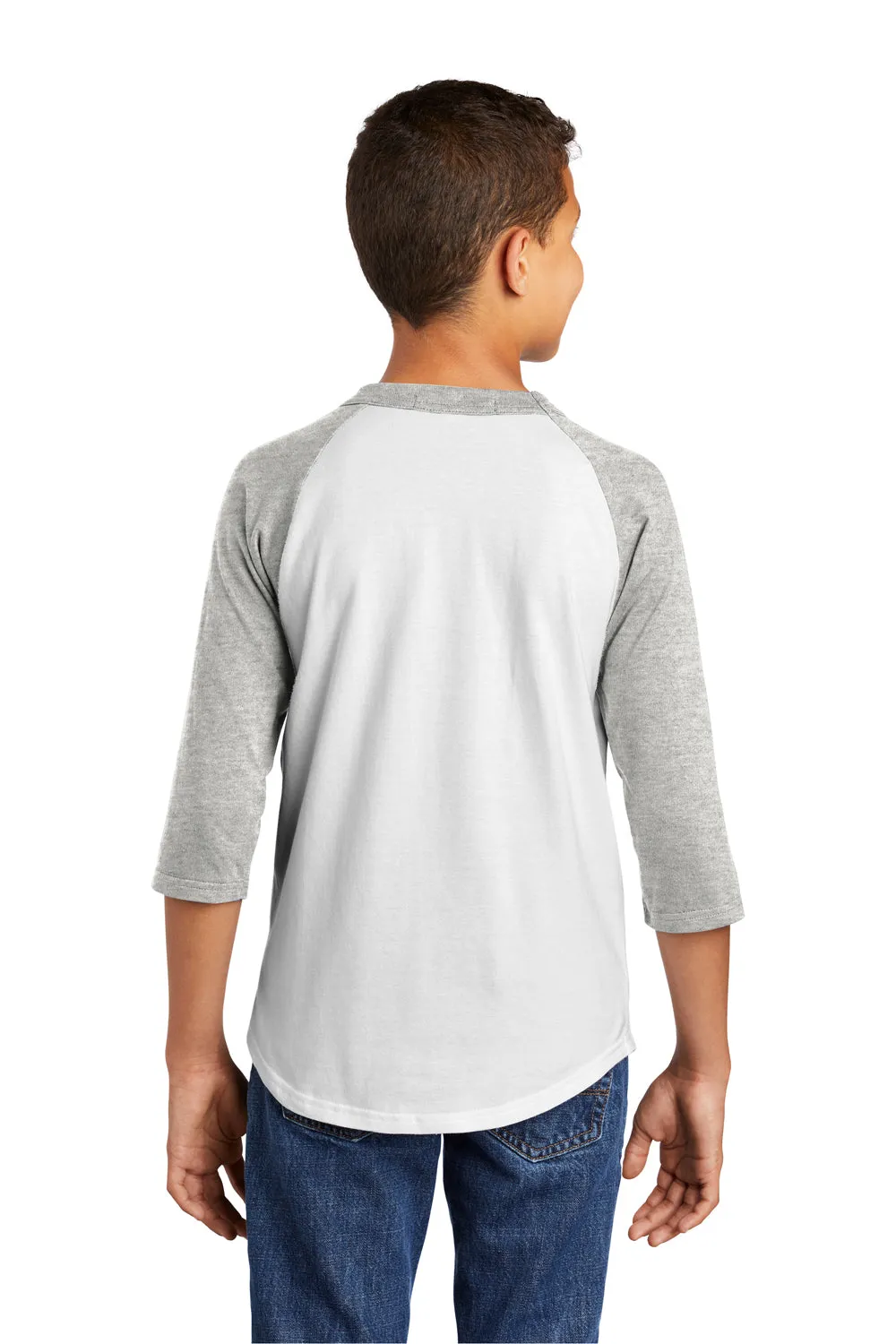 Sport-Tek Youth 3/4 Sleeve Crewneck T-Shirt - White/Heather Grey
