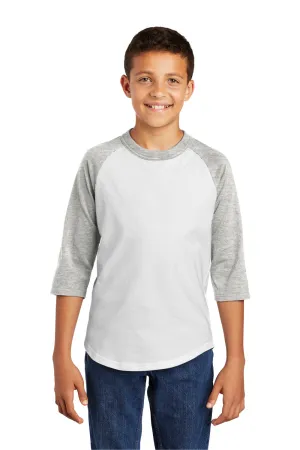 Sport-Tek Youth 3/4 Sleeve Crewneck T-Shirt - White/Heather Grey