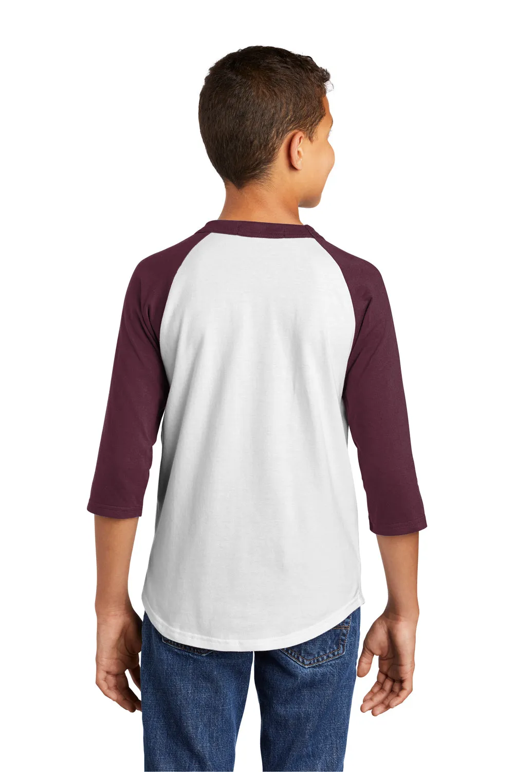 Sport-Tek Youth 3/4 Sleeve Crewneck T-Shirt - White/Maroon