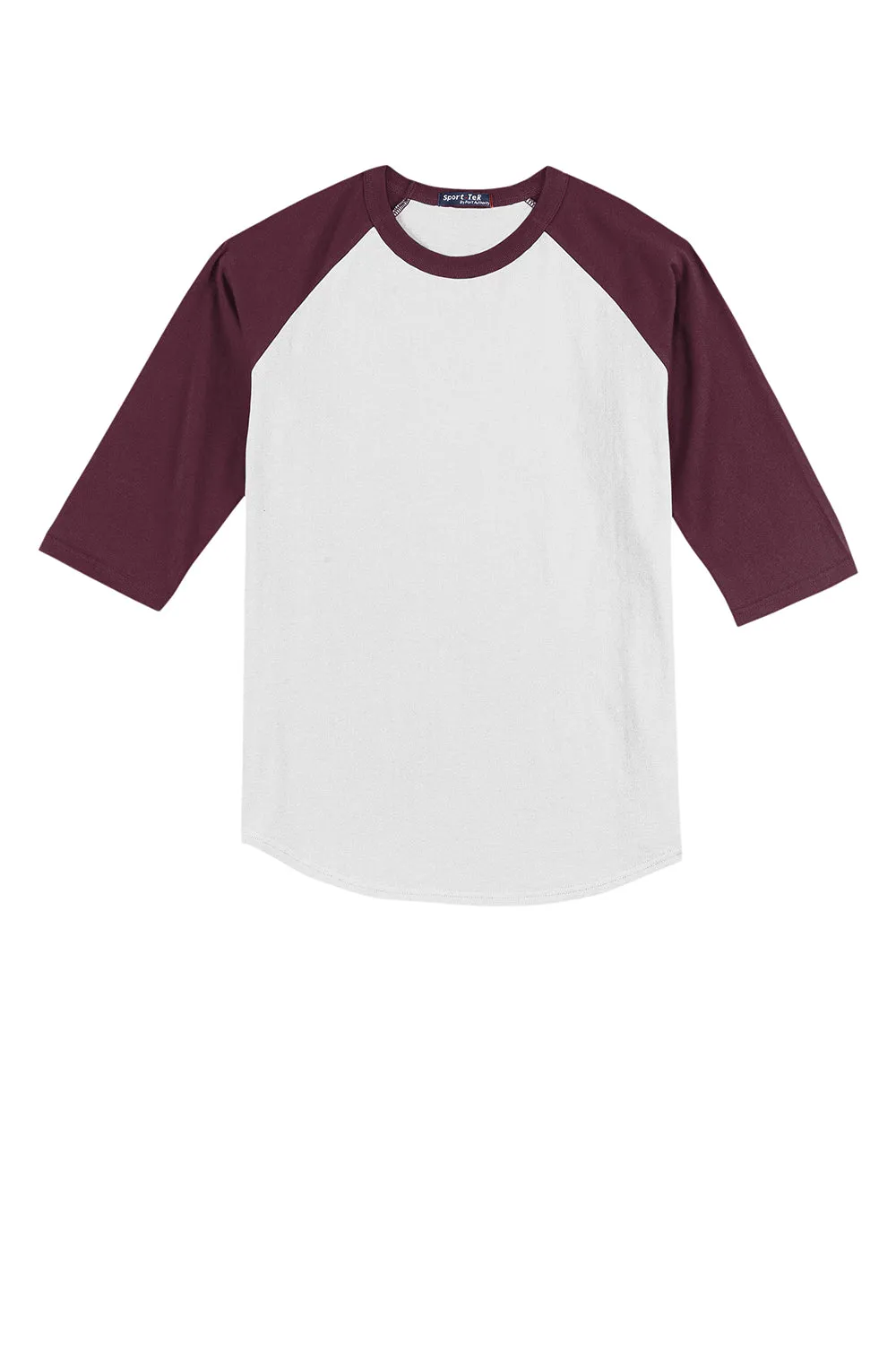 Sport-Tek Youth 3/4 Sleeve Crewneck T-Shirt - White/Maroon
