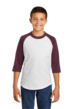 Sport-Tek Youth 3/4 Sleeve Crewneck T-Shirt - White/Maroon