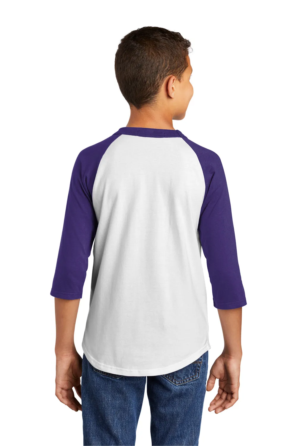Sport-Tek Youth 3/4 Sleeve Crewneck T-Shirt - White/Purple