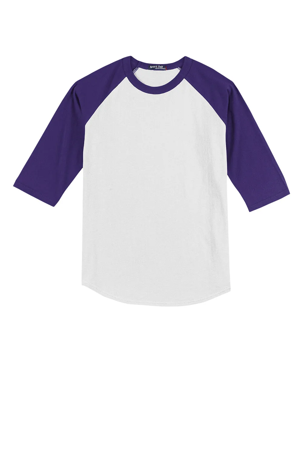 Sport-Tek Youth 3/4 Sleeve Crewneck T-Shirt - White/Purple