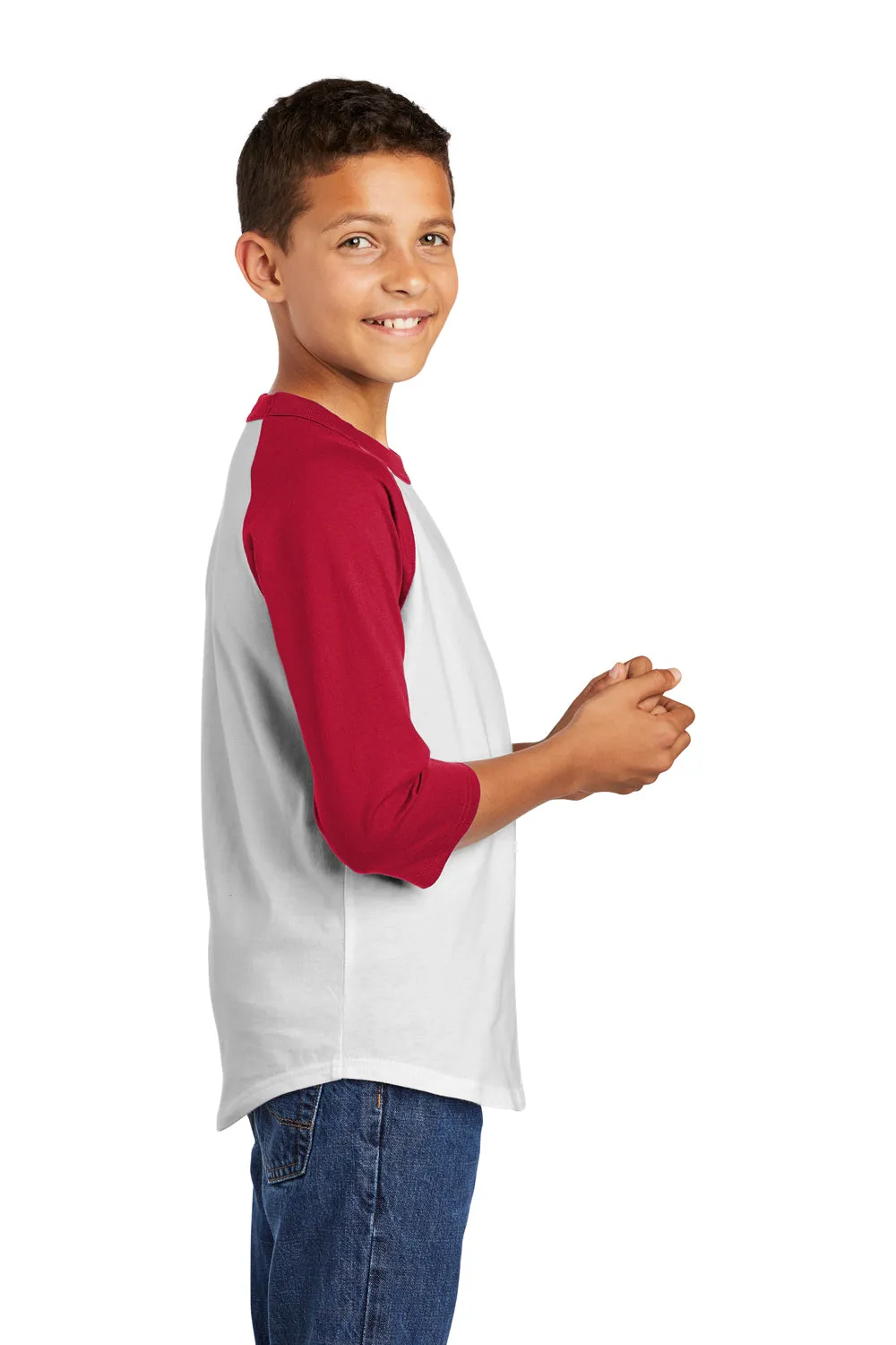 Sport-Tek Youth 3/4 Sleeve Crewneck T-Shirt - White/Red