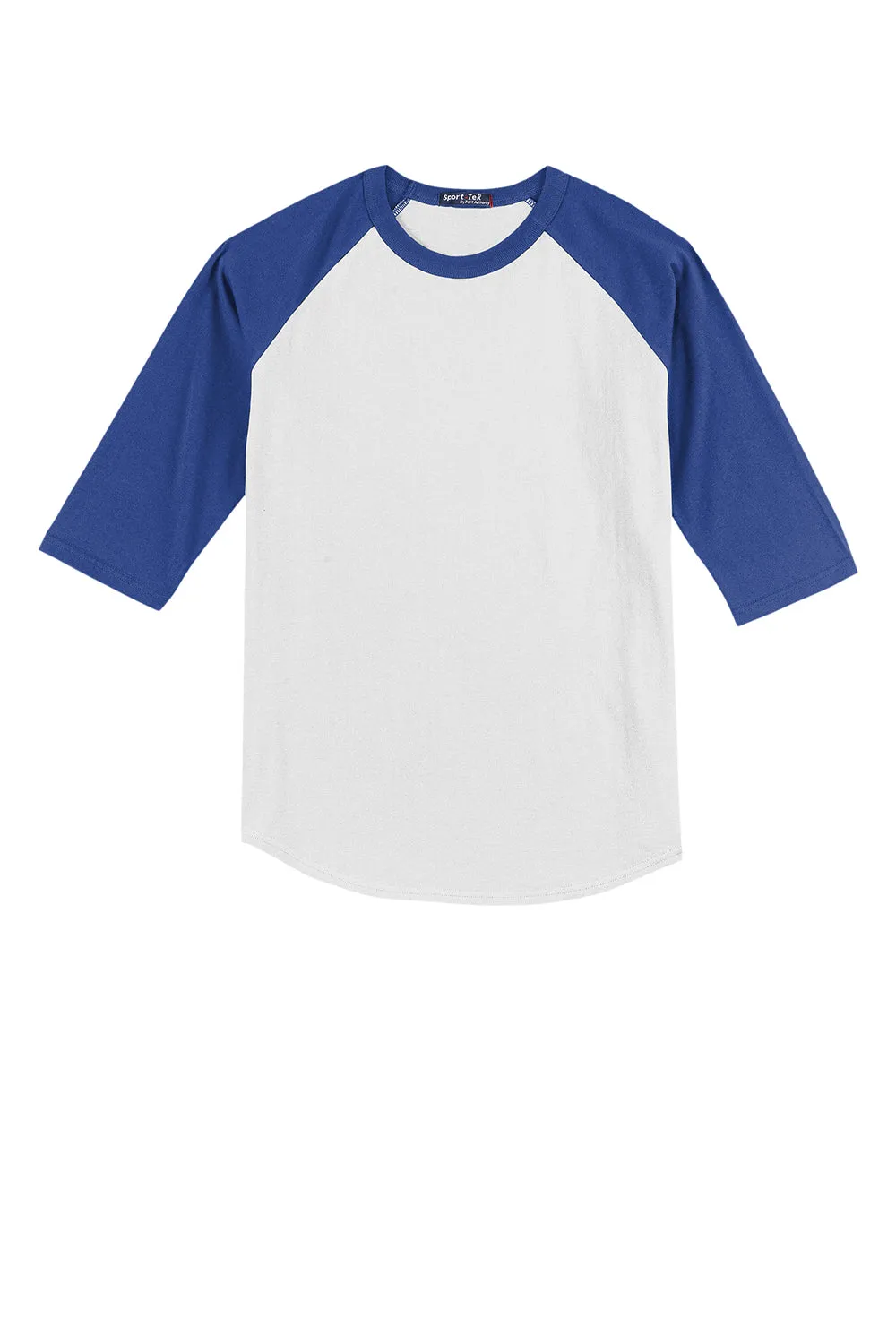 Sport-Tek Youth 3/4 Sleeve Crewneck T-Shirt - White/Royal Blue