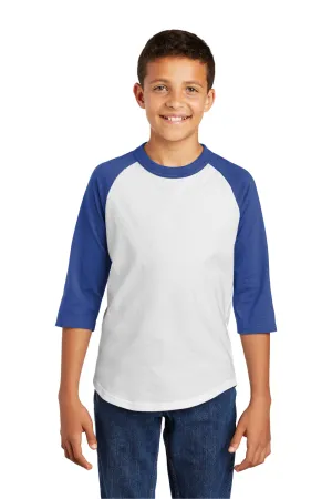 Sport-Tek Youth 3/4 Sleeve Crewneck T-Shirt - White/Royal Blue