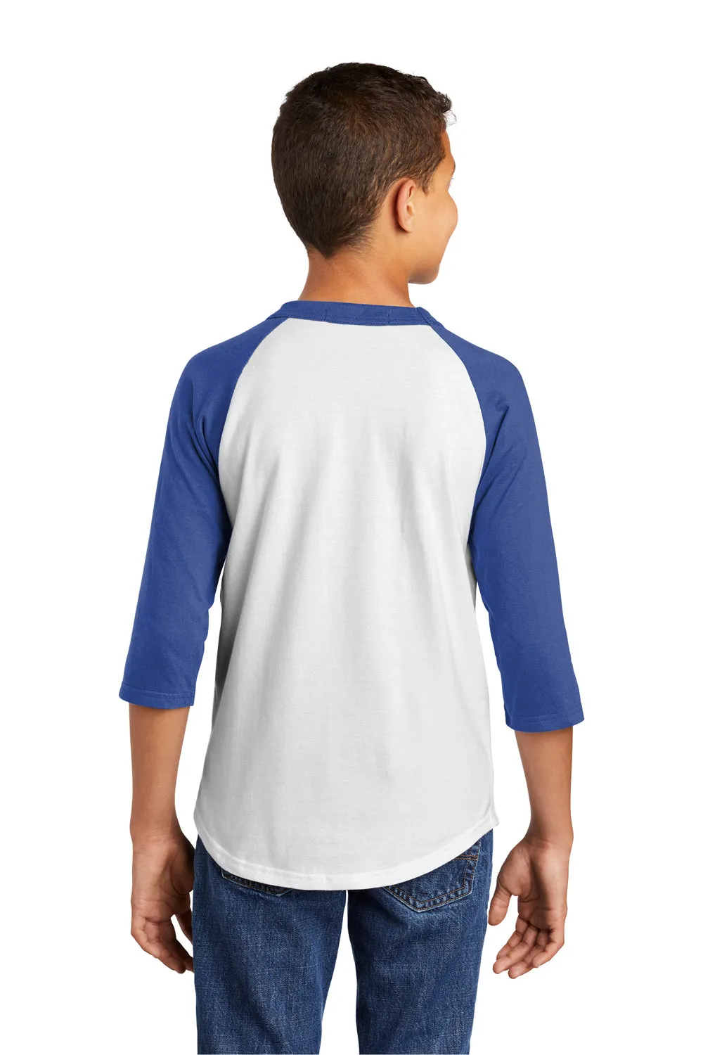 Sport-Tek Youth 3/4 Sleeve Crewneck T-Shirt - White/Royal Blue