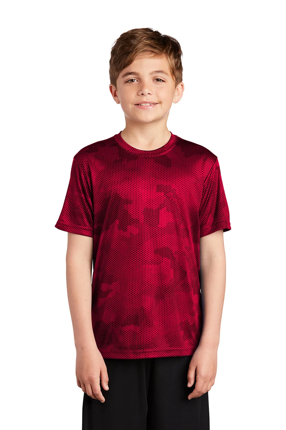 Sport-Tek Youth CamoHex Moisture Wicking Short Sleeve Crewneck T-Shirt - Deep Red