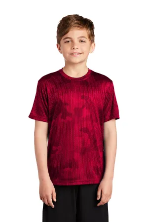 Sport-Tek Youth CamoHex Moisture Wicking Short Sleeve Crewneck T-Shirt - Deep Red