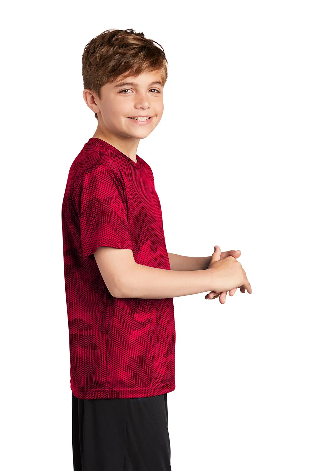 Sport-Tek Youth CamoHex Moisture Wicking Short Sleeve Crewneck T-Shirt - Deep Red