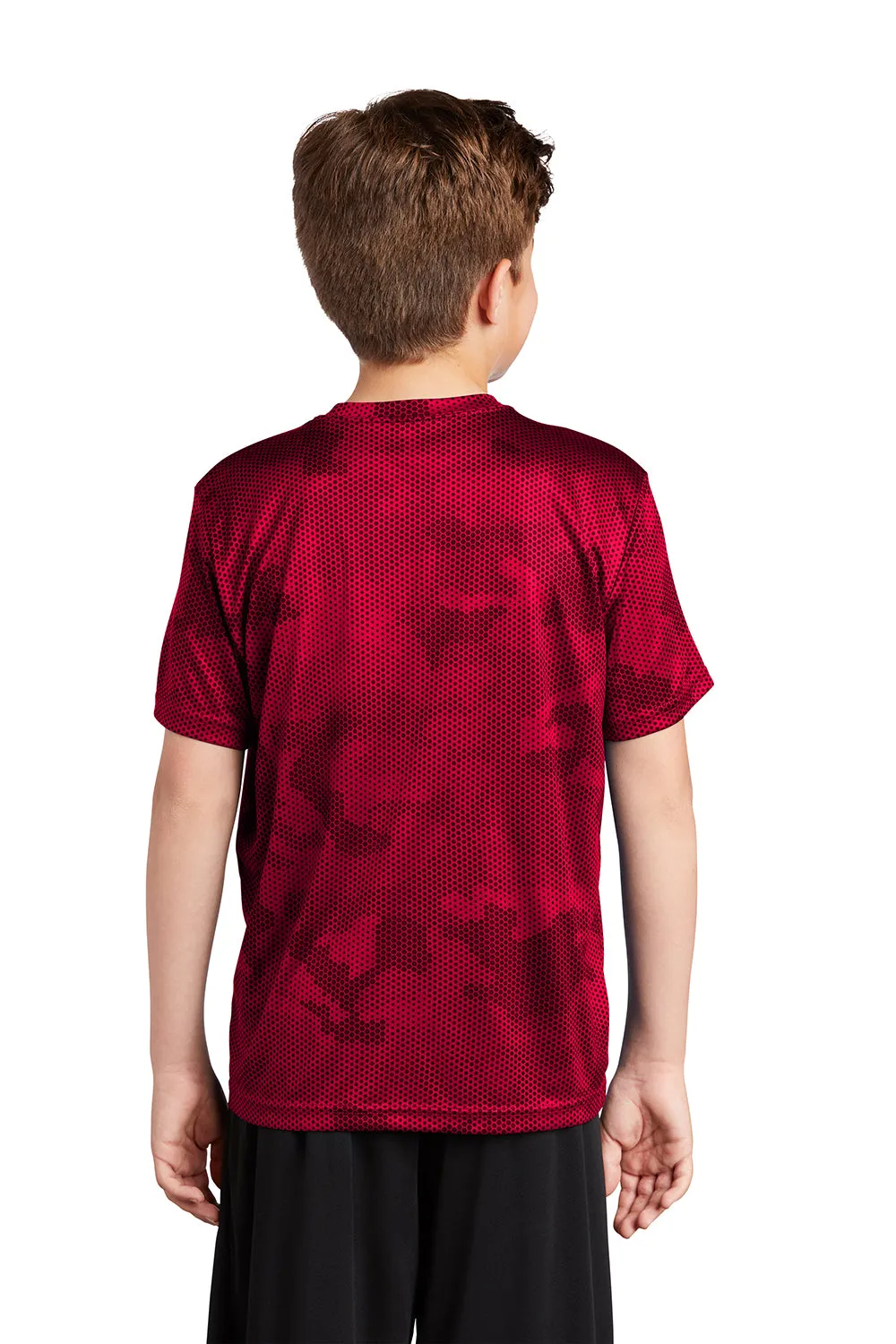 Sport-Tek Youth CamoHex Moisture Wicking Short Sleeve Crewneck T-Shirt - Deep Red
