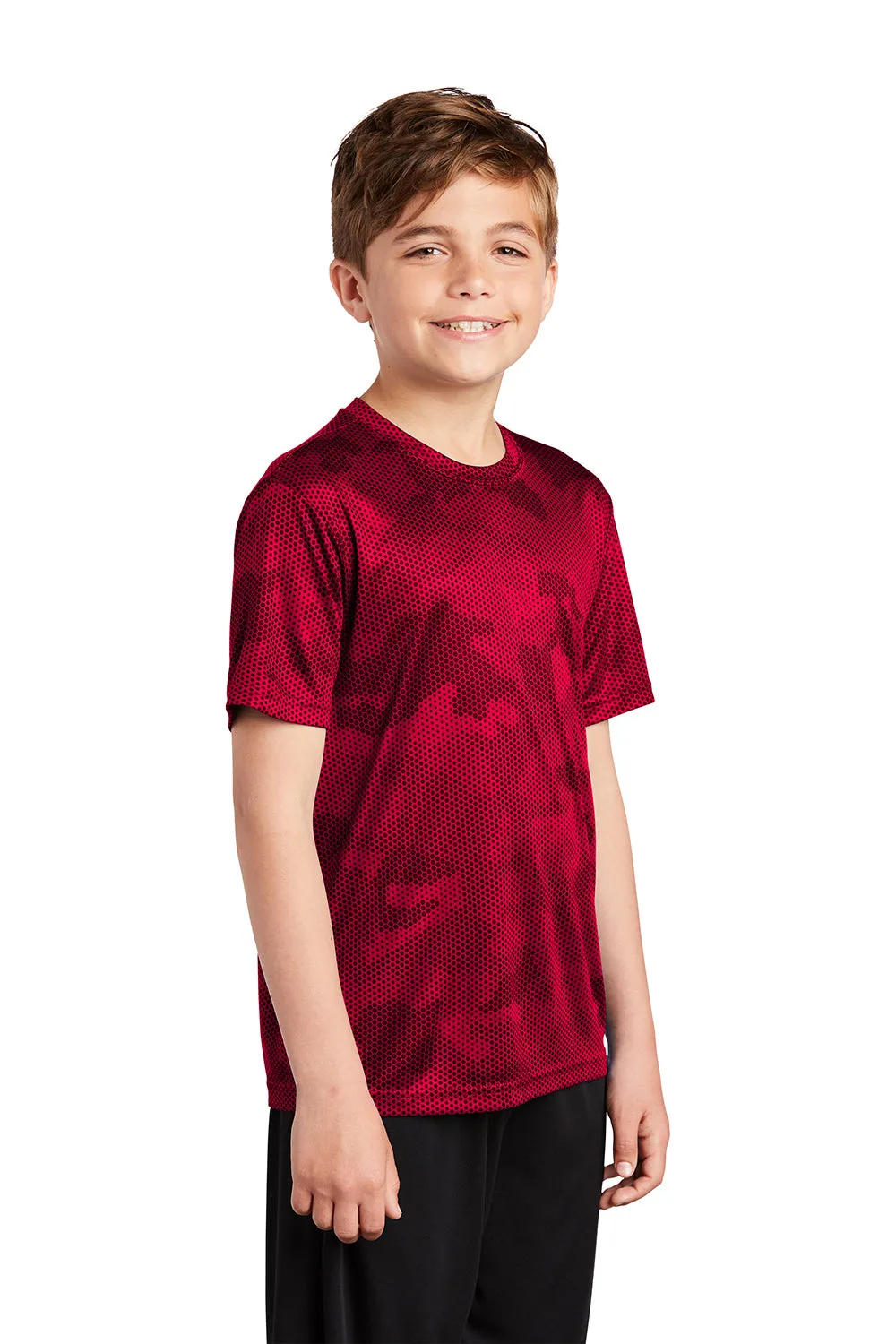 Sport-Tek Youth CamoHex Moisture Wicking Short Sleeve Crewneck T-Shirt - Deep Red