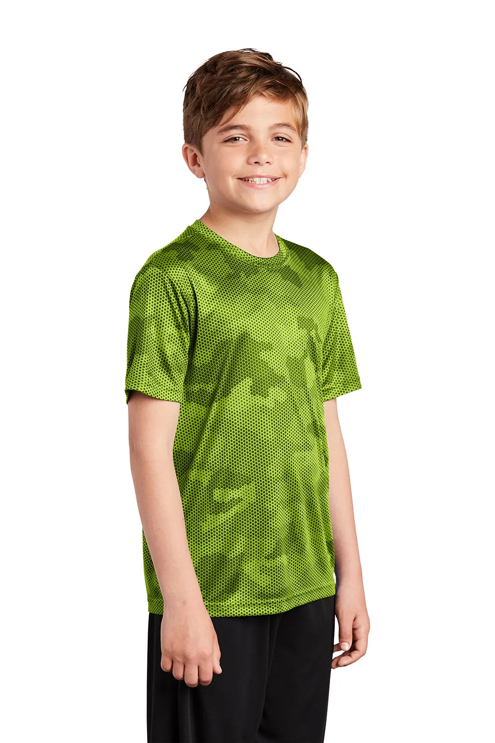 Sport-Tek Youth CamoHex Moisture Wicking Short Sleeve Crewneck T-Shirt - Lime Shock Green