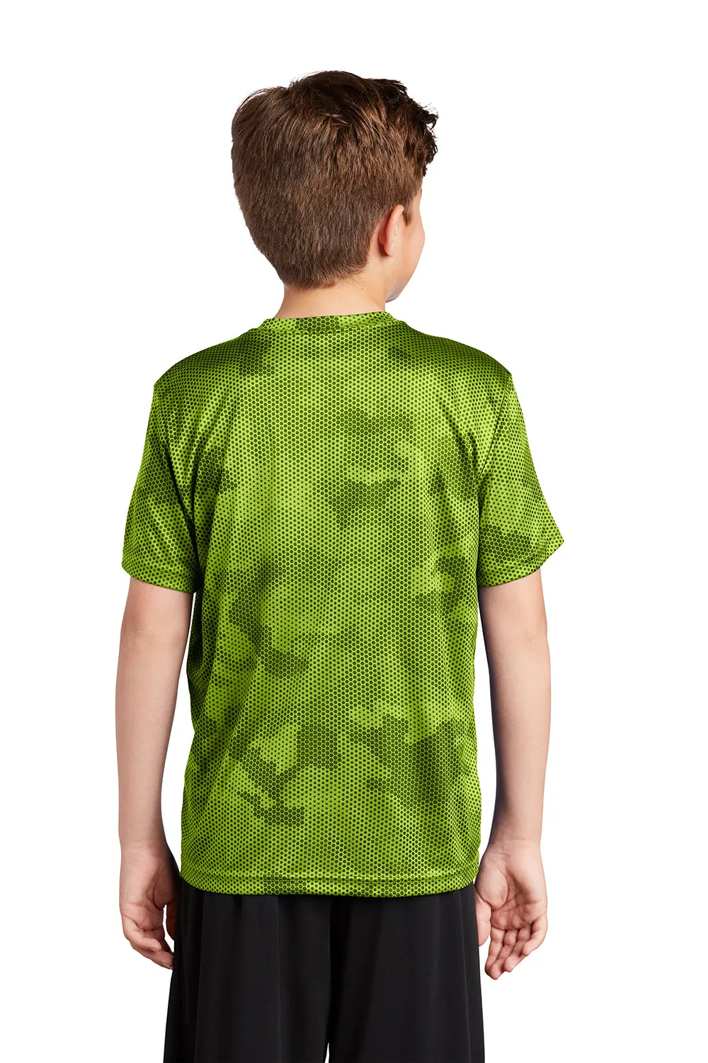 Sport-Tek Youth CamoHex Moisture Wicking Short Sleeve Crewneck T-Shirt - Lime Shock Green