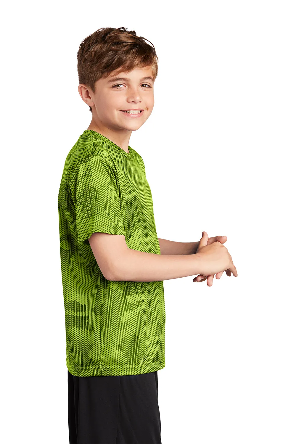 Sport-Tek Youth CamoHex Moisture Wicking Short Sleeve Crewneck T-Shirt - Lime Shock Green