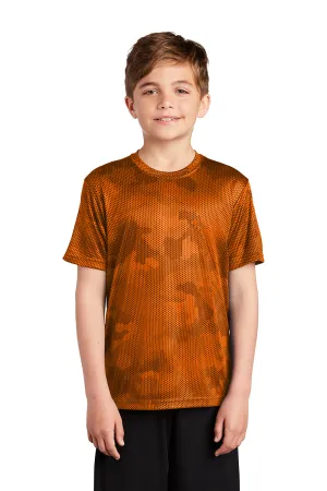 Sport-Tek Youth CamoHex Moisture Wicking Short Sleeve Crewneck T-Shirt - Neon Orange