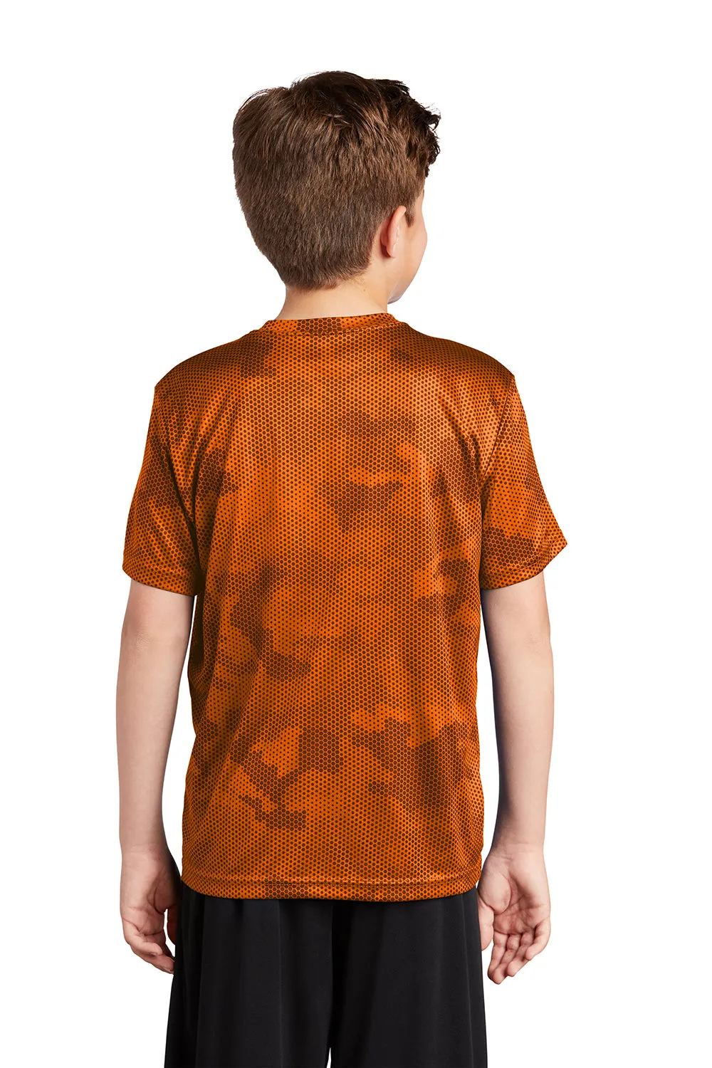 Sport-Tek Youth CamoHex Moisture Wicking Short Sleeve Crewneck T-Shirt - Neon Orange