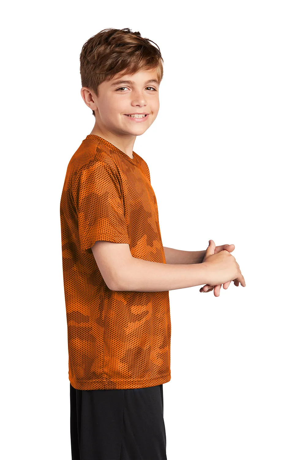 Sport-Tek Youth CamoHex Moisture Wicking Short Sleeve Crewneck T-Shirt - Neon Orange