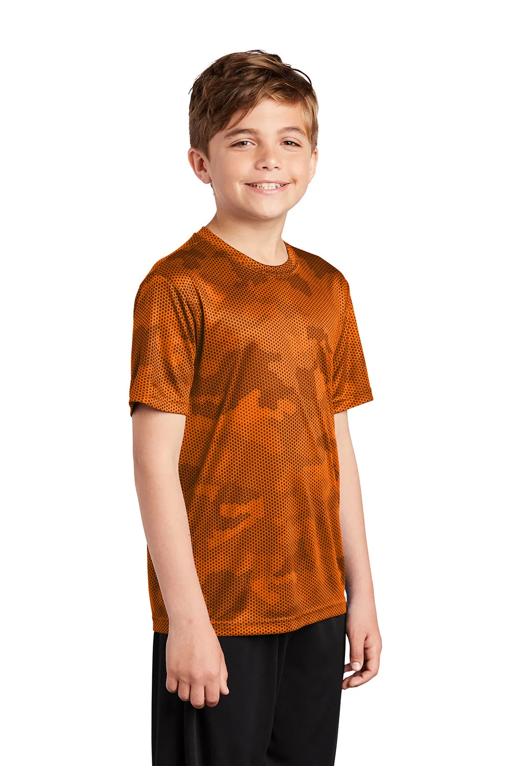 Sport-Tek Youth CamoHex Moisture Wicking Short Sleeve Crewneck T-Shirt - Neon Orange