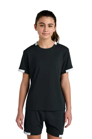 Sport-Tek Youth Club Moisture Wicking Short Sleeve Crewneck T-Shirt - Black/White