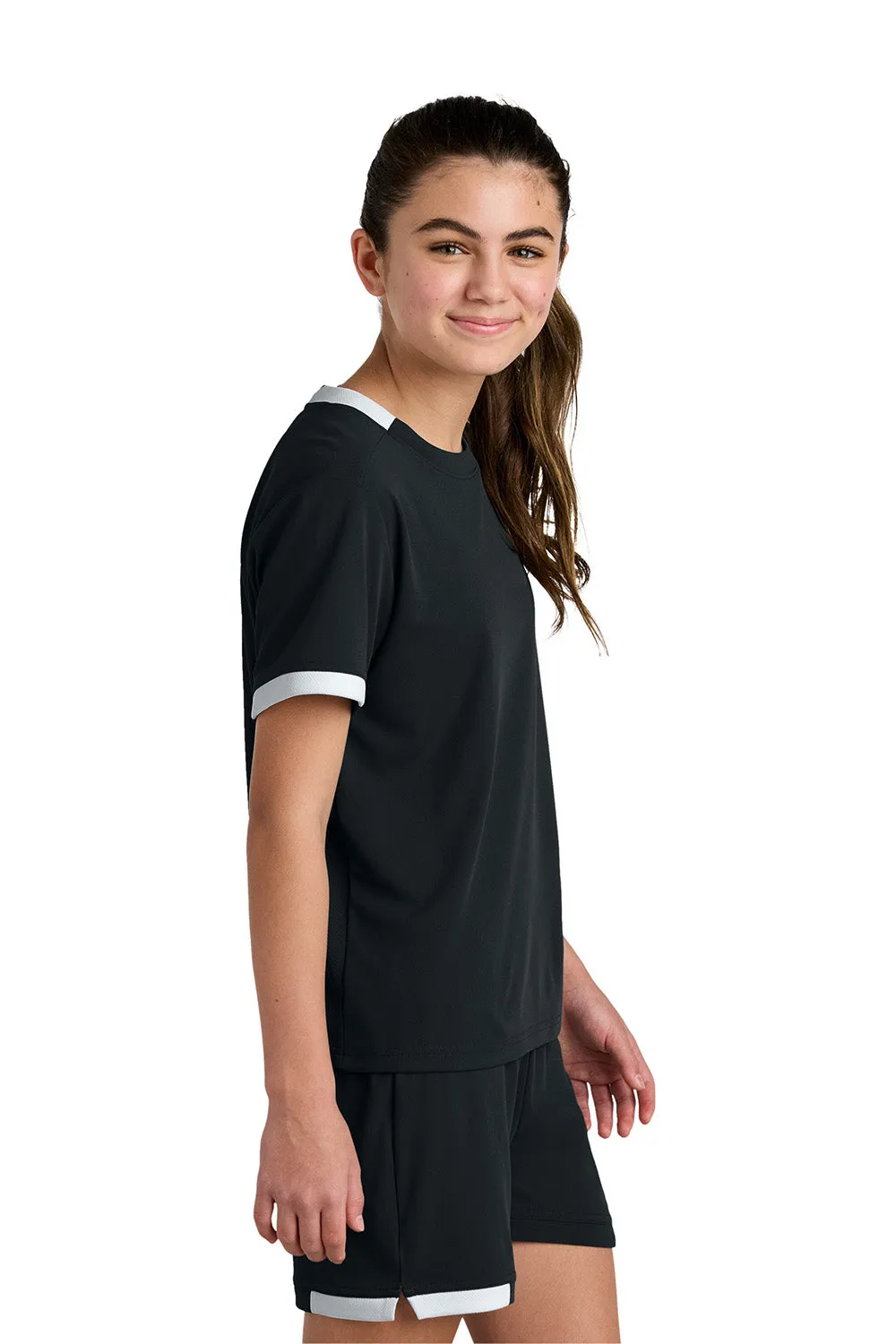Sport-Tek Youth Club Moisture Wicking Short Sleeve Crewneck T-Shirt - Black/White