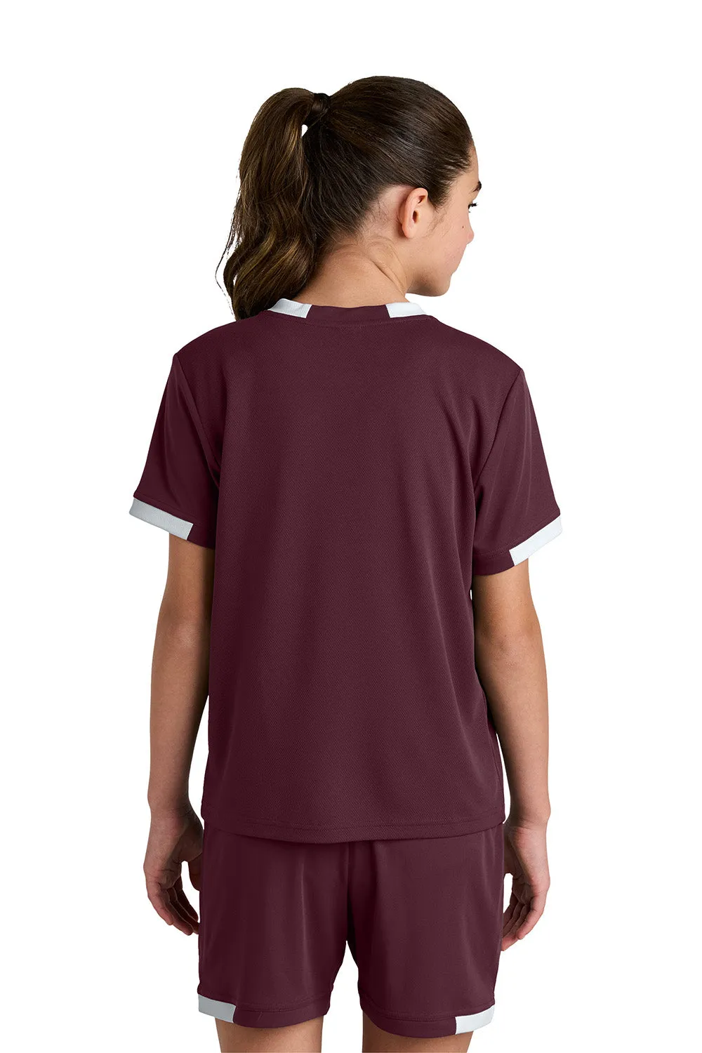 Sport-Tek Youth Club Moisture Wicking Short Sleeve Crewneck T-Shirt - Maroon/White