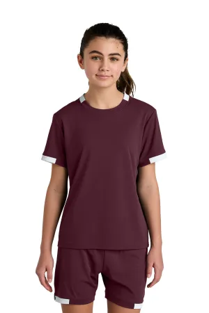 Sport-Tek Youth Club Moisture Wicking Short Sleeve Crewneck T-Shirt - Maroon/White