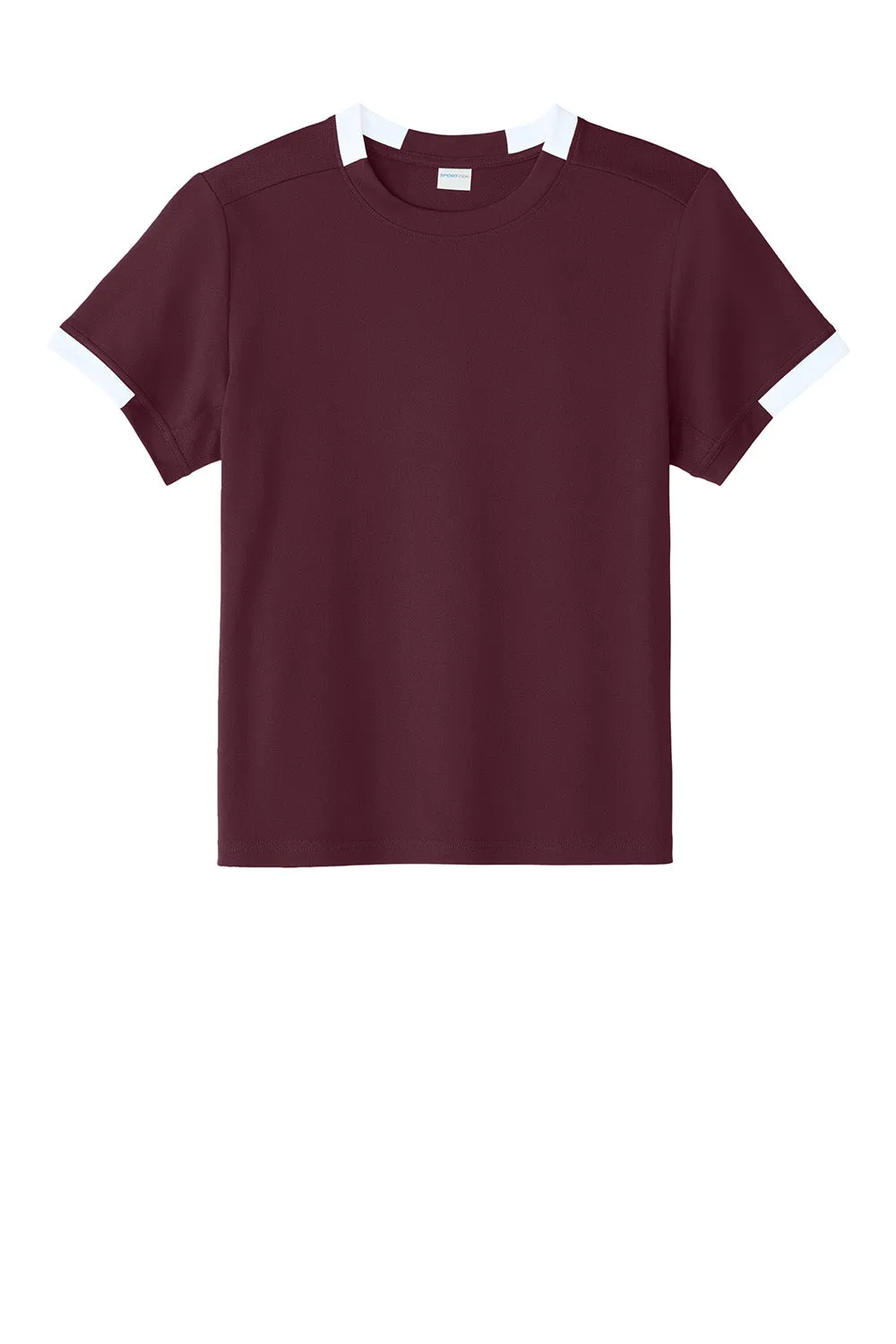 Sport-Tek Youth Club Moisture Wicking Short Sleeve Crewneck T-Shirt - Maroon/White