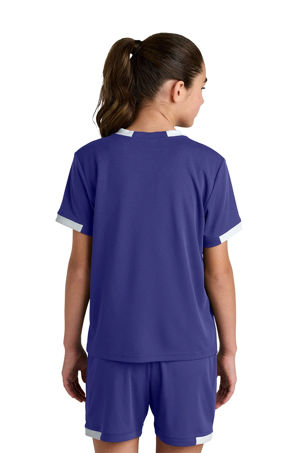 Sport-Tek Youth Club Moisture Wicking Short Sleeve Crewneck T-Shirt - Purple/White
