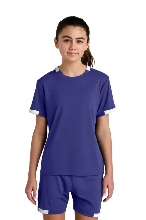 Sport-Tek Youth Club Moisture Wicking Short Sleeve Crewneck T-Shirt - Purple/White