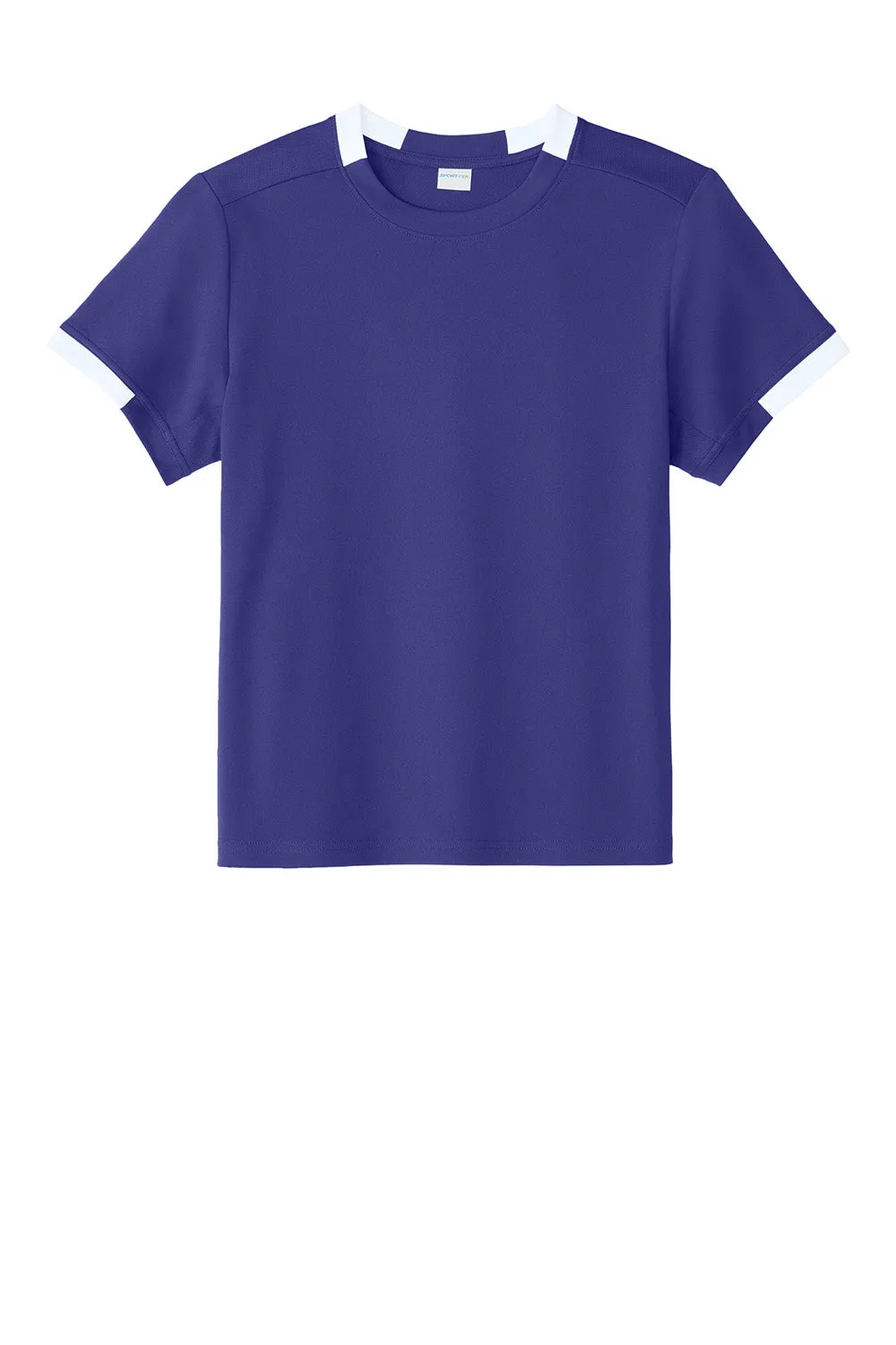 Sport-Tek Youth Club Moisture Wicking Short Sleeve Crewneck T-Shirt - Purple/White