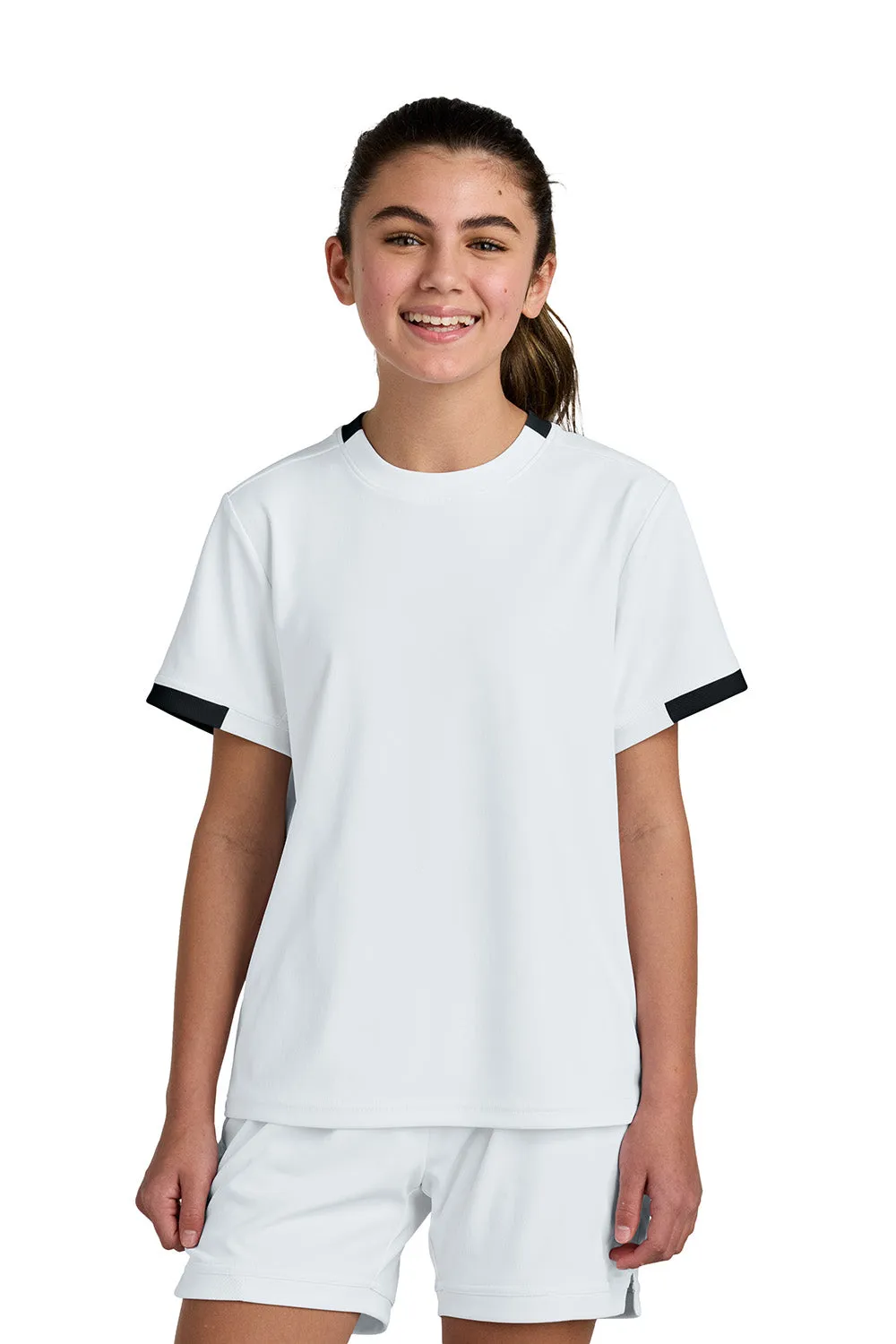 Sport-Tek Youth Club Moisture Wicking Short Sleeve Crewneck T-Shirt - White/Black
