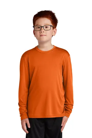 Sport-Tek Youth Competitor Moisture Wicking Long Sleeve Crewneck T-Shirt - Deep Orange - Closeout