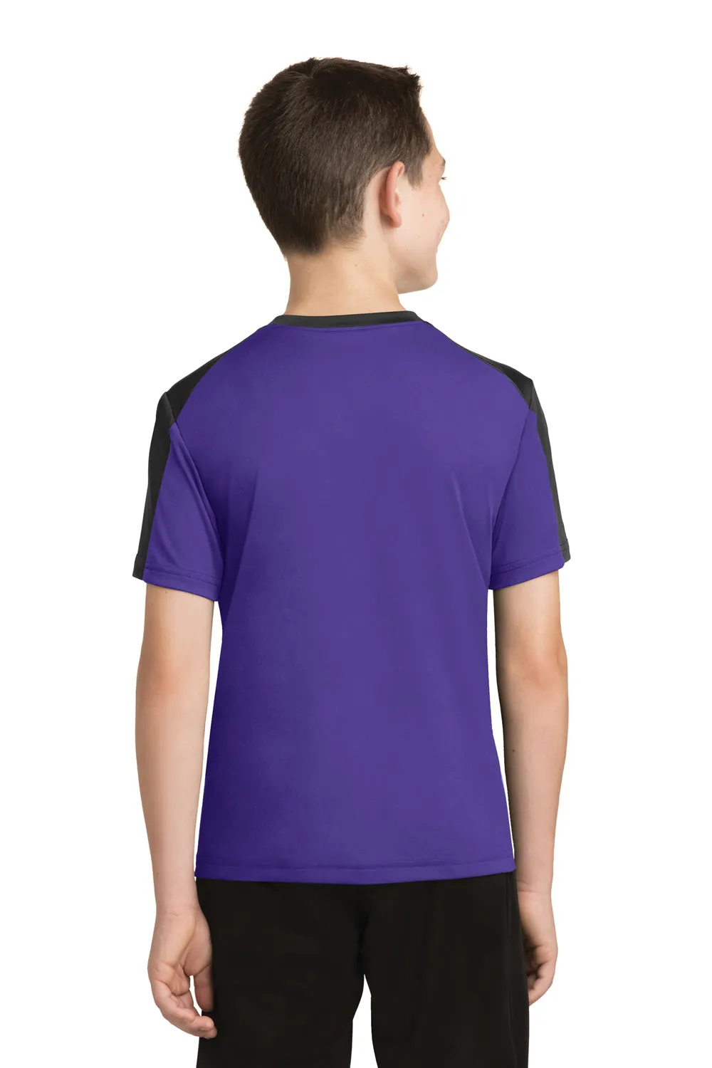 Sport-Tek Youth Competitor Moisture Wicking Short Sleeve Crewneck T-Shirt - Purple/Black - Closeout
