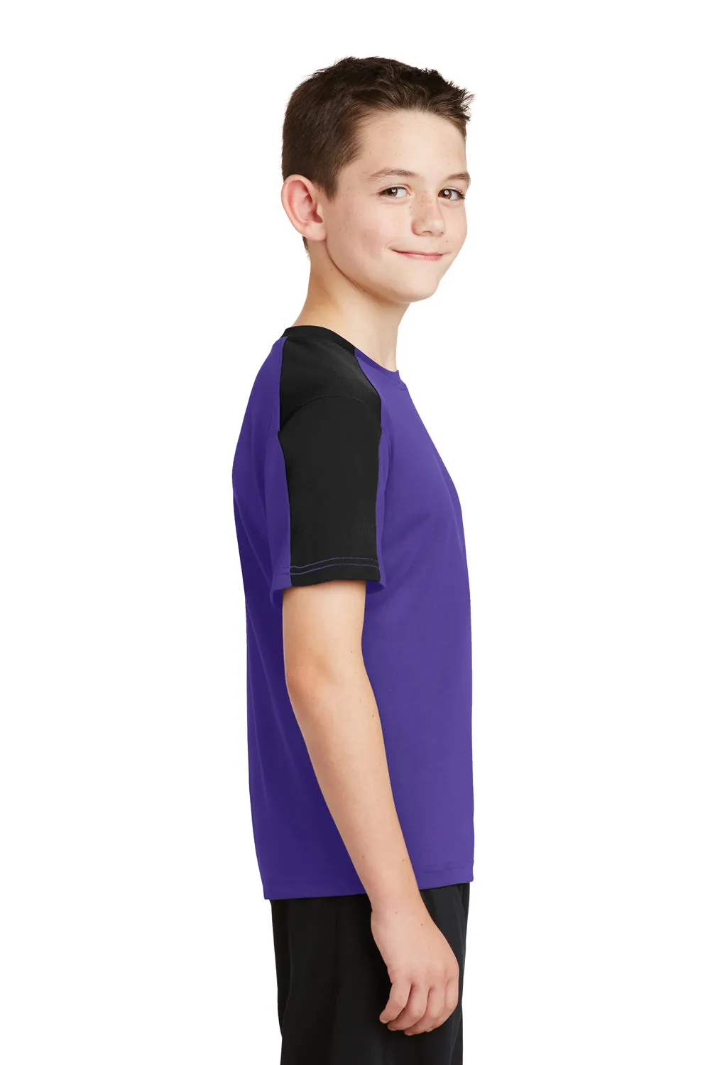 Sport-Tek Youth Competitor Moisture Wicking Short Sleeve Crewneck T-Shirt - Purple/Black - Closeout