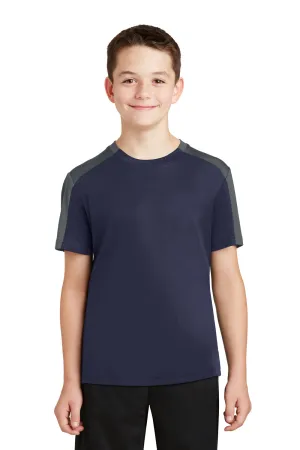 Sport-Tek Youth Competitor Moisture Wicking Short Sleeve Crewneck T-Shirt - True Navy Blue/Iron Grey - Closeout