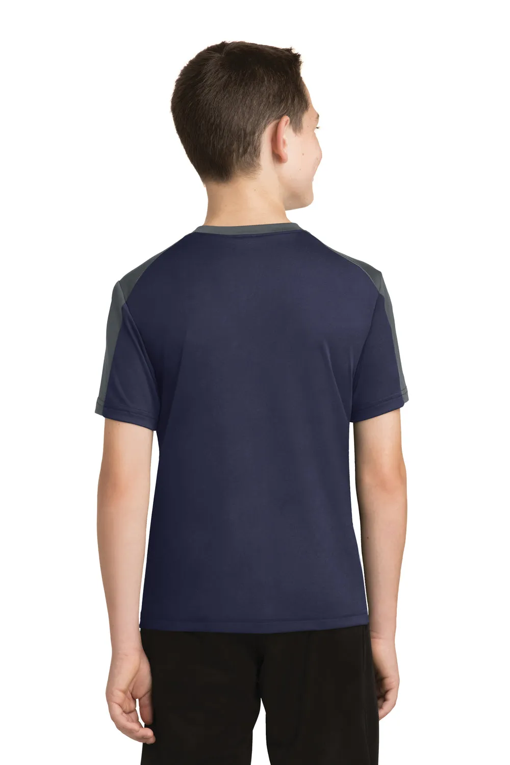 Sport-Tek Youth Competitor Moisture Wicking Short Sleeve Crewneck T-Shirt - True Navy Blue/Iron Grey - Closeout