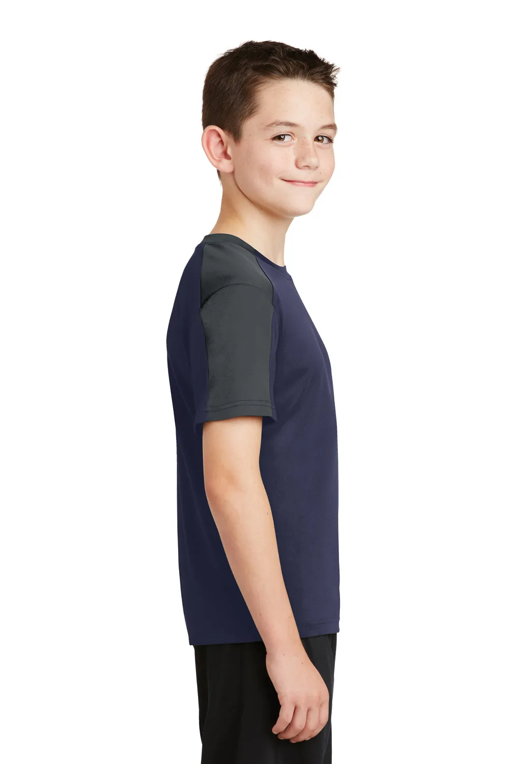 Sport-Tek Youth Competitor Moisture Wicking Short Sleeve Crewneck T-Shirt - True Navy Blue/Iron Grey - Closeout