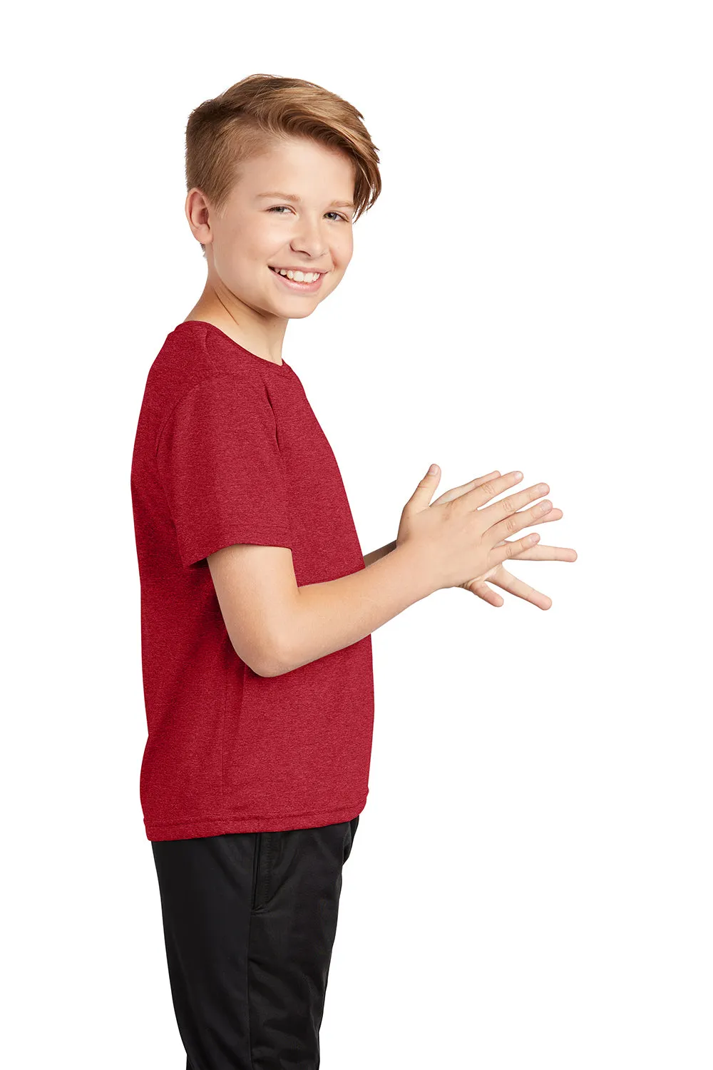 Sport-Tek Youth Contender Heather Moisture Wicking Short Sleeve Crewneck T-Shirt - Heather Scarlet Red