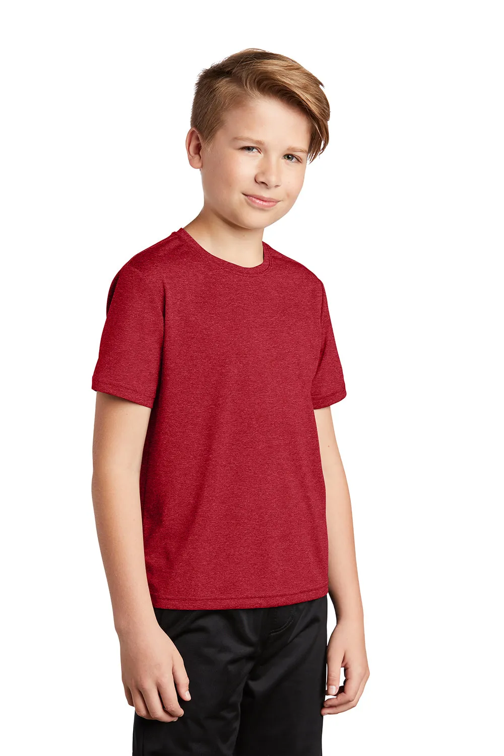 Sport-Tek Youth Contender Heather Moisture Wicking Short Sleeve Crewneck T-Shirt - Heather Scarlet Red