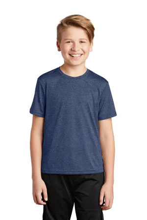 Sport-Tek Youth Contender Heather Moisture Wicking Short Sleeve Crewneck T-Shirt - Heather True Navy Blue