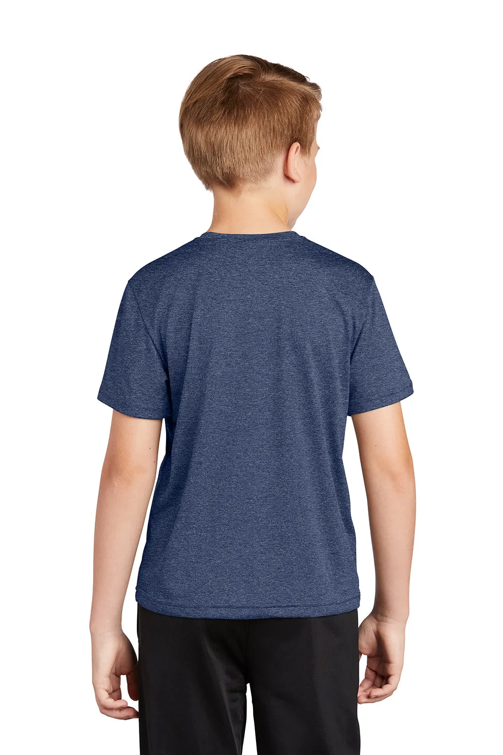 Sport-Tek Youth Contender Heather Moisture Wicking Short Sleeve Crewneck T-Shirt - Heather True Navy Blue