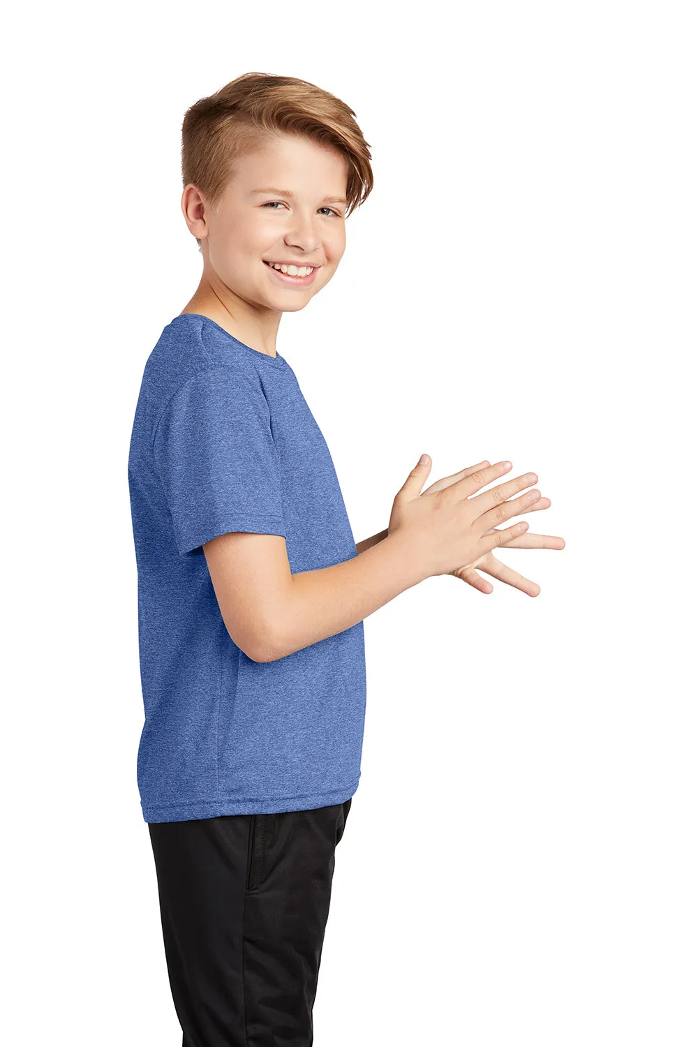 Sport-Tek Youth Contender Heather Moisture Wicking Short Sleeve Crewneck T-Shirt - Heather True Royal Blue
