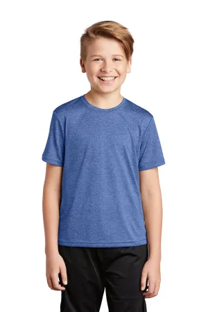 Sport-Tek Youth Contender Heather Moisture Wicking Short Sleeve Crewneck T-Shirt - Heather True Royal Blue