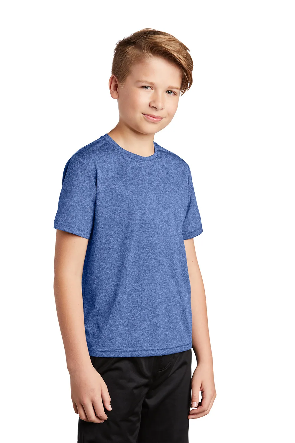 Sport-Tek Youth Contender Heather Moisture Wicking Short Sleeve Crewneck T-Shirt - Heather True Royal Blue
