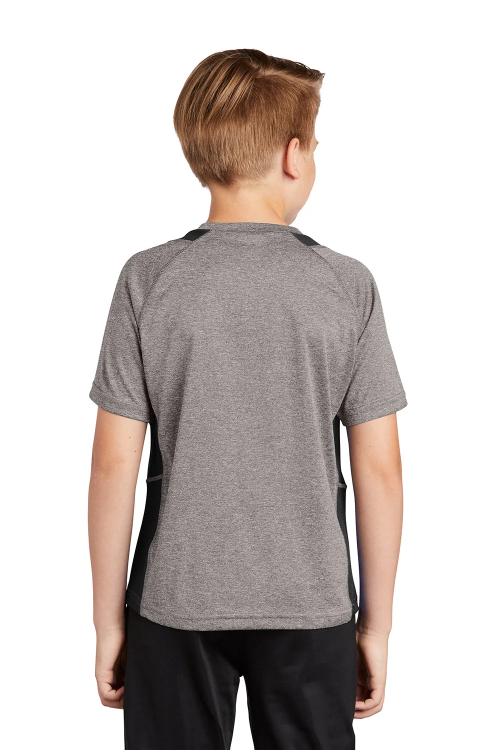 Sport-Tek Youth Contender Heather Moisture Wicking Short Sleeve Crewneck T-Shirt - Heather Vintage Grey/Black